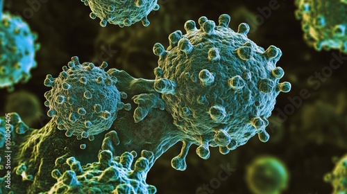 Detailed Close-Up of Viruses Under a Microscope in Vibrant Colors