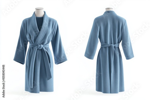 Elegant blue robe front and back view mockup on white background