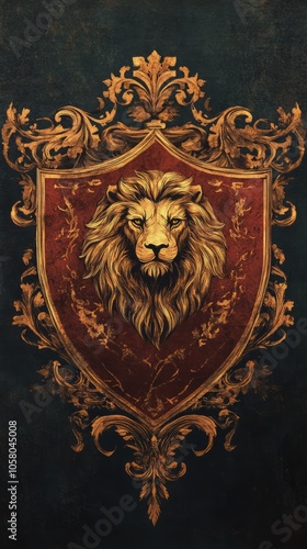 Regal Lion Emblem with Ornate Shield Design