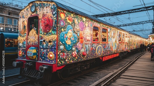 An ornamented train at a Ukrainian Christmas market photo