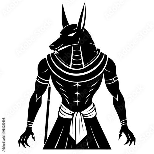 Anubis:  The Guardian of the Underworld: A striking silhouette of Anubis, the jackal-headed god of the dead in ancient Egyptian mythology.