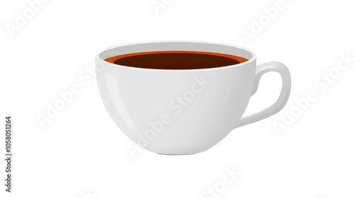 Minimalist Classic White Coffee Cup Filled with Rich Dark Coffee Isolated on Transparent Background for Beverage and Cafe Design