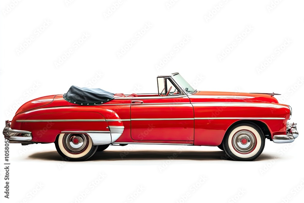 Old red convertible car isolated on white background Old red convertible car isolated on white background