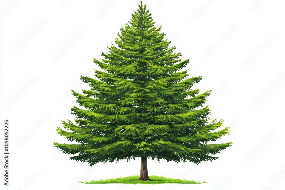 Fototapeta premium A detailed illustration of a green fir tree isolated on a white background.