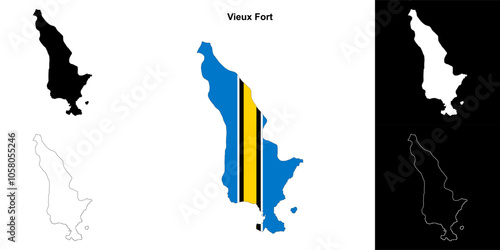 Vieux Fort district outline map set