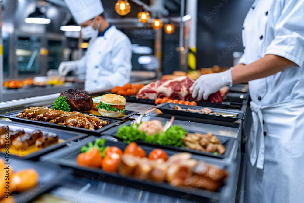 Obraz premium a modern food factory production line, featuring automated machines preparing meat products