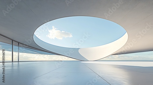 Modern Architectural Space with Circular skylight Reflecting Natural Light Smoothly : Generative AI