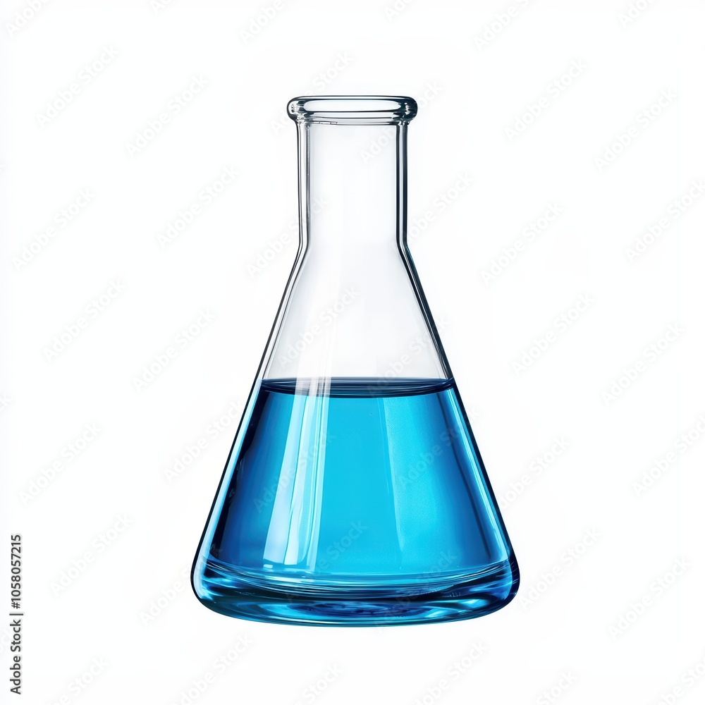 Laboratory flask filled with vibrant blue liquid, isolated on a white background. Laboratory flask filled with vibrant blue liquid, isolated on a white background.