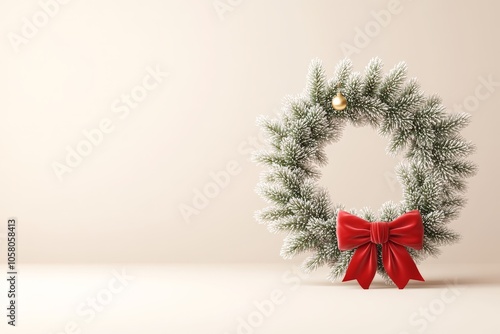 Wallpaper Mural Classic Christmas wreath with red bow and pine sprigs set in a cozy indoor setting capturing traditional holiday charm and warmth with festive greenery and elegance Torontodigital.ca