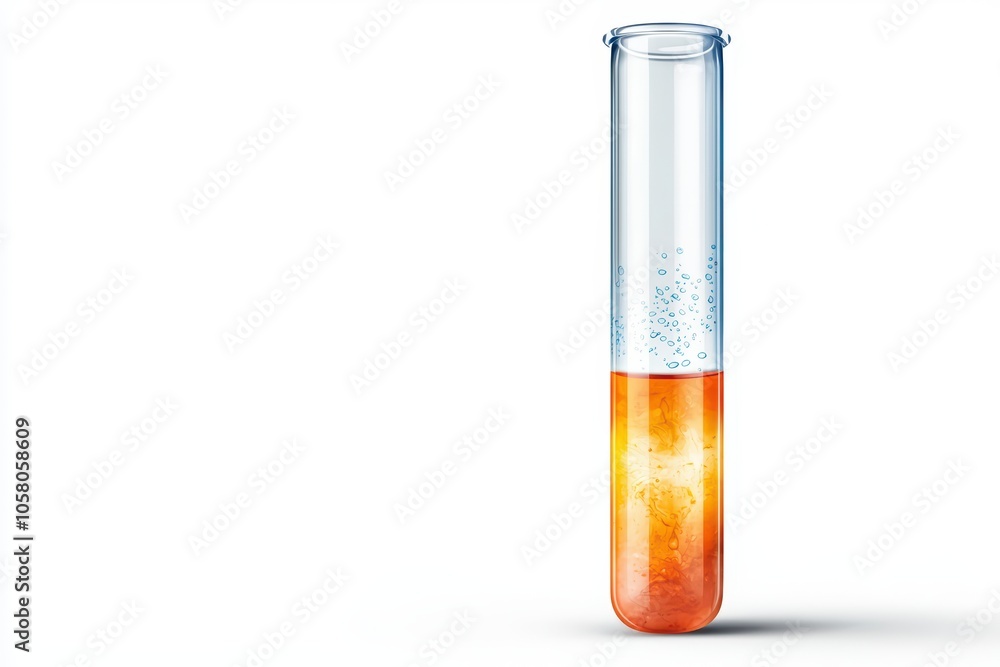 Test tube with colorful liquid and bubbles, isolated on white background. Test tube with colorful liquid and bubbles, isolated on white background.