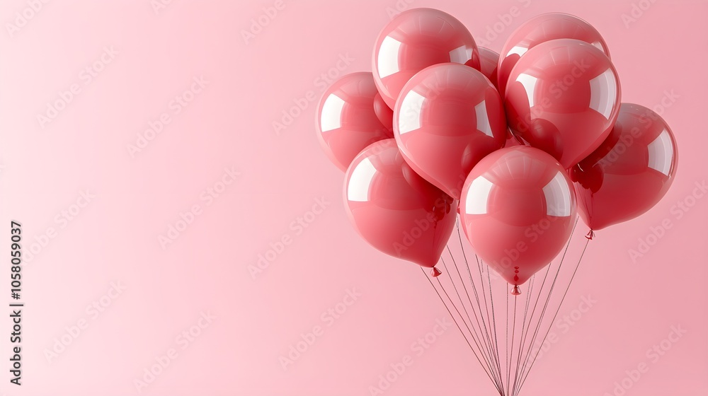 Bunch of glossy balloons with reflections on a plain backdrop, leaving room for festive or commercial text. glossy balloons, modern ad layout Bunch of glossy balloons with reflections on a plain backdrop, leaving room for festive or commercial text. glossy balloons, modern ad layout