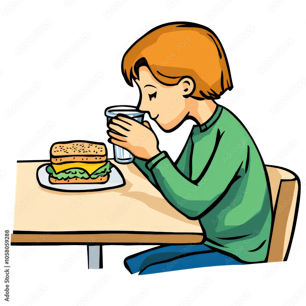 Child enjoying a delicious burger and drink at a table. Child enjoying a delicious burger and drink at a table.