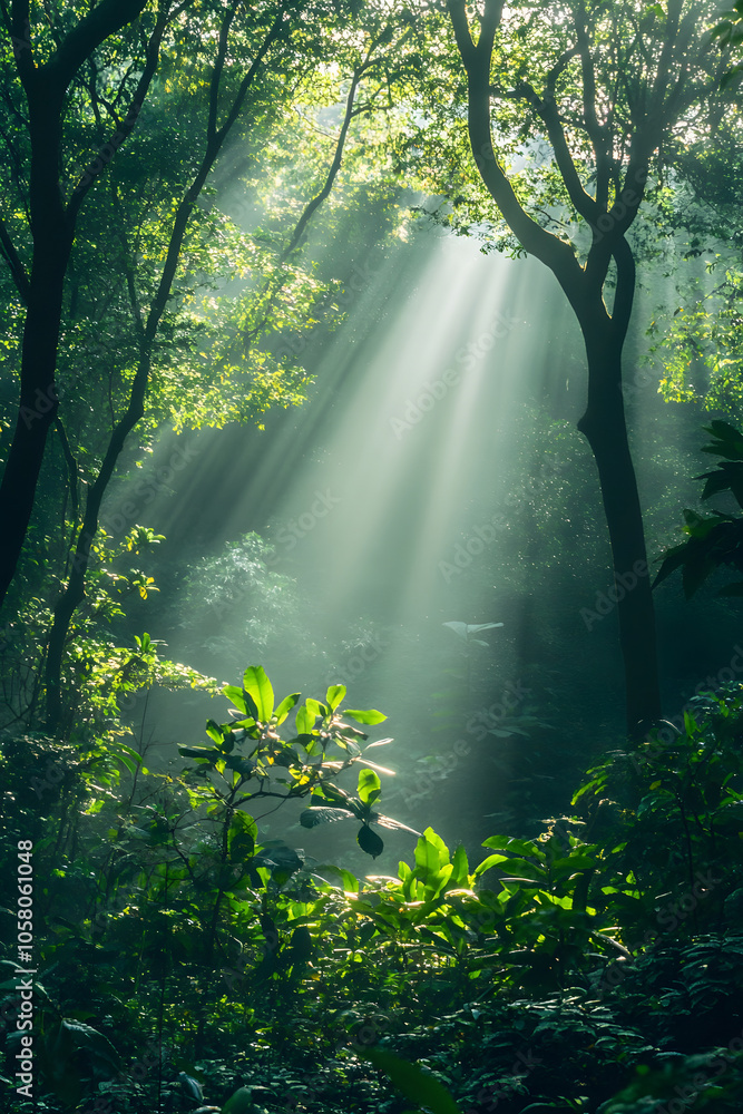 Sunlight Streaming Through Lush Forest Canopy Sunlight Streaming Through Lush Forest Canopy