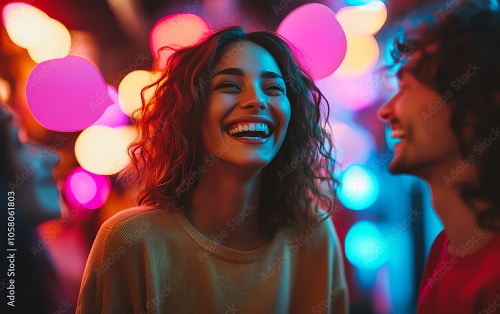 Vibrant scene showing a group of friends laughing and talking Vibrant scene showing a group of friends laughing and talking