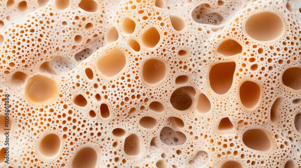 Close-up of a porous sponge texture with orange and beige tones, highlighting the detailed circular and oval shapes of the pores. Close-up of a porous sponge texture with orange and beige tones, highlighting the detailed circular and oval shapes of the pores.