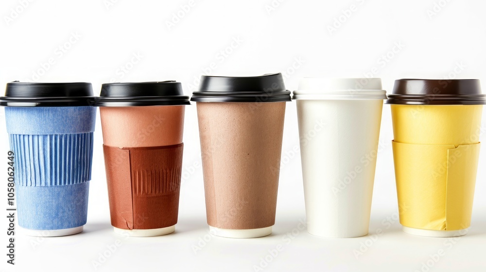 collection of coffee cups to go cups on white background collection of coffee cups to go cups on white background
