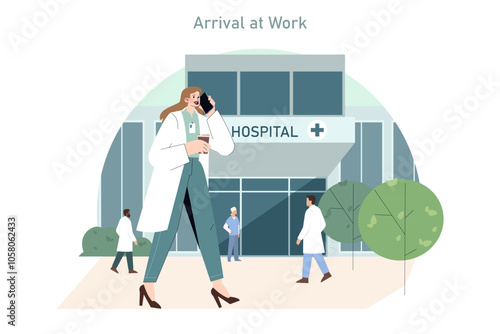 A day in the life of a medical professional. Flat Vector Illustration