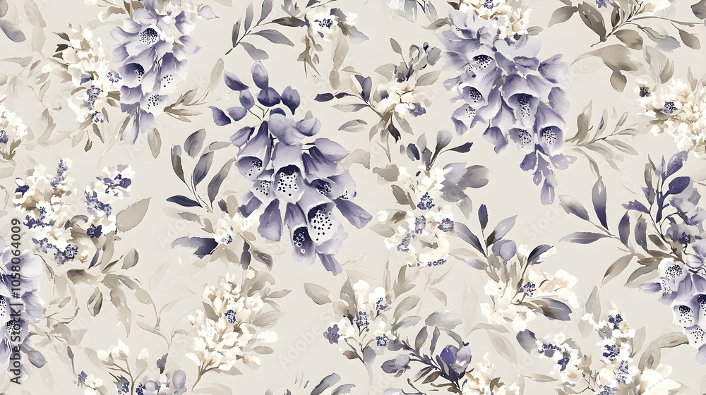 Obraz premium Soft Purple Watercolor Foxgloves Pattern