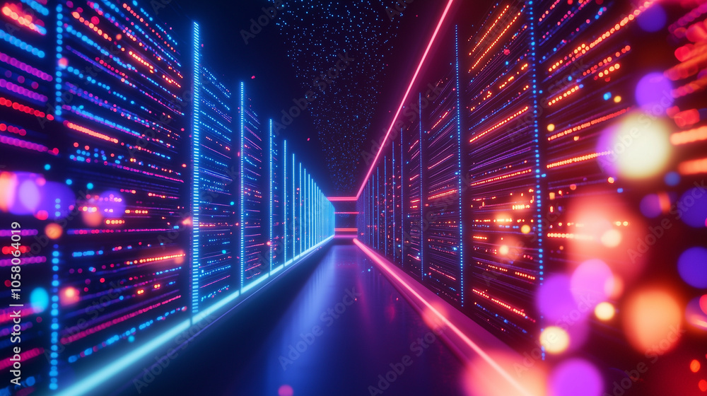Dark Data Facility with Server Racks and Glowing LED Lights Dark Data Facility with Server Racks and Glowing LED Lights