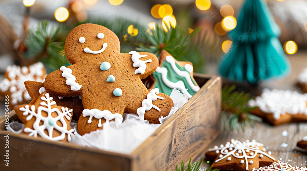 Gingerbread cookies in festive holiday baking setting showcasing beautiful decorations and warm ambiance Gingerbread cookies in festive holiday baking setting showcasing beautiful decorations and warm ambiance