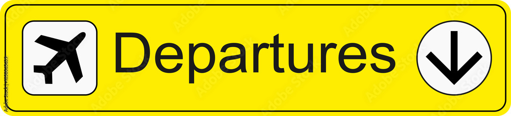 Yellow and black transparent png file of airport information terminal sign showing the direction of departures Yellow and black transparent png file of airport information terminal sign showing the direction of departures