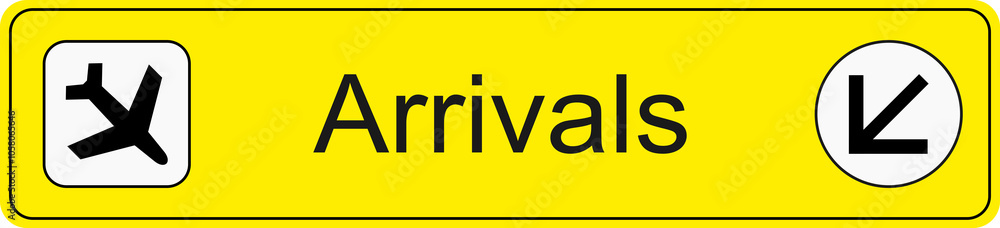 Yellow and black transparent png file of airport information terminal sign showing the direction of arrivals Yellow and black transparent png file of airport information terminal sign showing the direction of arrivals