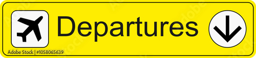 Yellow and black transparent png file of airport information terminal sign showing the direction of departures