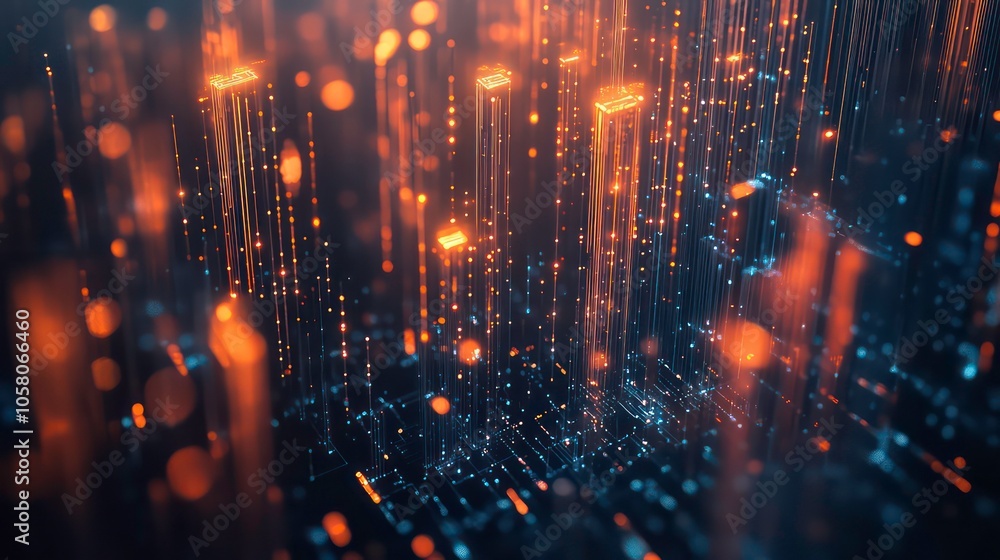 Abstract digital city with glowing lights and data streams. Abstract digital city with glowing lights and data streams.