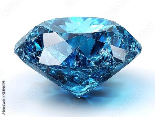 A beautiful blue gemstone sits gracefully against a clean white background, accentuating its vibrant color and sparkling facets that reflect the light, emphasizing its captivating charm and elegance