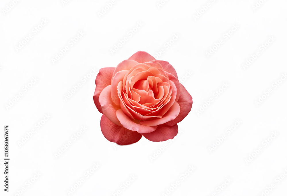 Fototapeta premium A single, delicate peach rose with its petals curled inward, isolated against a pure white background.