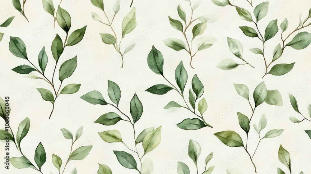 Watercolor seamless pattern of green leaves on a beige background. Watercolor seamless pattern of green leaves on a beige background.