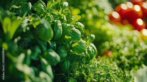 Close-up of fresh green basil leaves, ready for cooking.