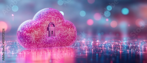 Stunning Hyperrealistic Depiction of RSA Encryption Securing a Cloud with a Lock Mechanism for Advanced Data Protection photo