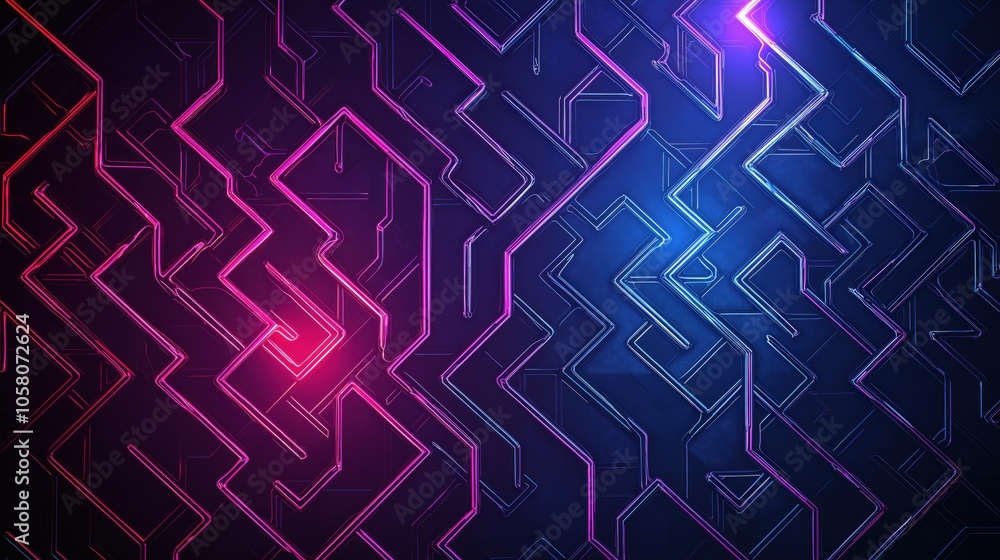 Futuristic neon circuitry with abstract geometric pattern in blue and pink glow Futuristic neon circuitry with abstract geometric pattern in blue and pink glow
