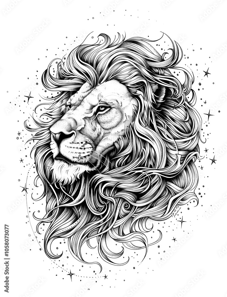 PNG Celestial illustration of Lion with Stars majestic drawing white. PNG Celestial illustration of Lion with Stars majestic drawing white.