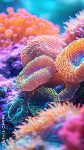 Vibrant underwater coral garden with colorful marine life