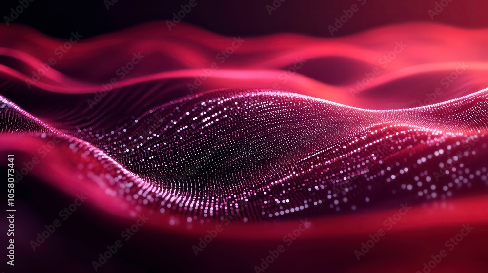 Abstract red wave pattern with glowing dots on a black background. Abstract red wave pattern with glowing dots on a black background.