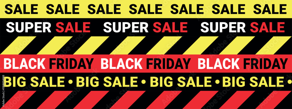 Black Friday Sale crime tape set, collection of big sale ribbons, vector design elements Black Friday Sale crime tape set, collection of big sale ribbons, vector design elements