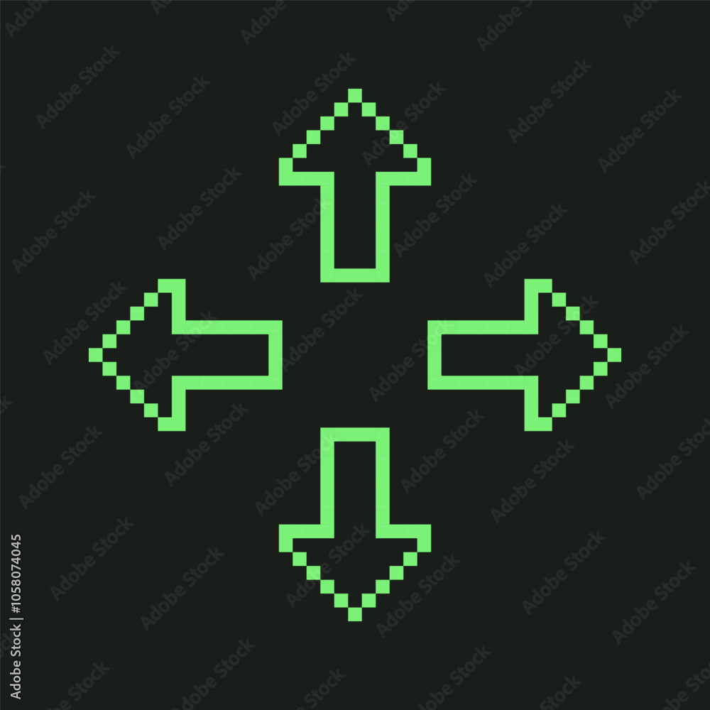 Pixel Art Four Direction Arrows Set, Game Controls Pixel Art Four Direction Arrows Set, Game Controls