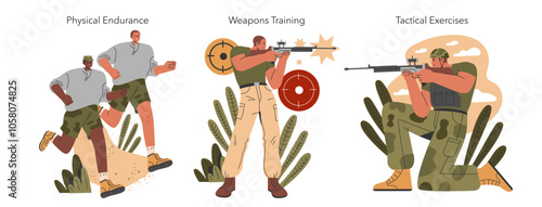 Military Training. Flat Vector Illustration
