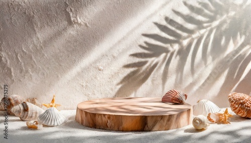 ナチュラルな白背景のステージ　自然派　商品モックアップ