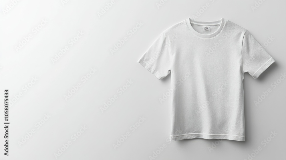 Plain white t-shirt on minimalistic light background for apparel branding mockup Plain white t-shirt on minimalistic light background for apparel branding mockup