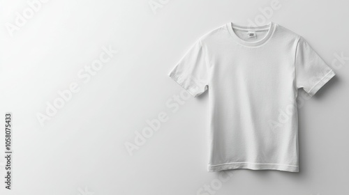 Plain white t-shirt on minimalistic light background for apparel branding mockup