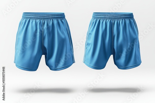 Blue sports shorts front and back view mockup on white background photo