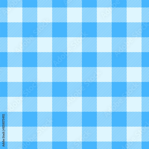 Knit fabric texture textile, basic tartan pattern background. Repeatable patterns seamless plaid check vector in cyan and light colors.