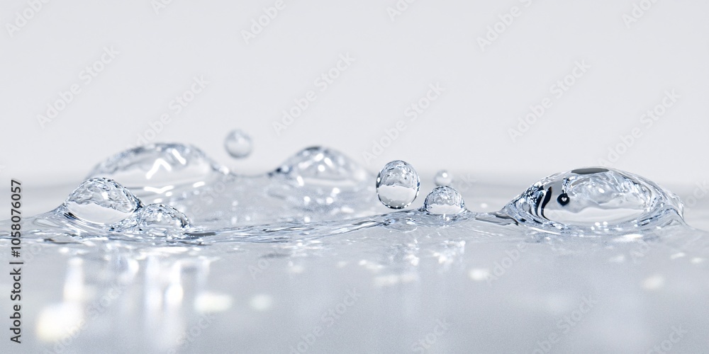 Close-up of a single water drop splashing into a clear water surface, creating ripples and bubbles. Generative ai Close-up of a single water drop splashing into a clear water surface, creating ripples and bubbles. Generative ai
