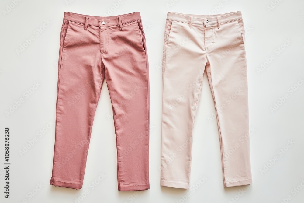 Pair of pink and blush chinos on white background Pair of pink and blush chinos on white background