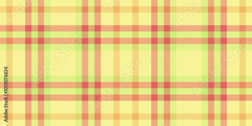 Softness texture textile seamless, linen check background vector. Picnic blanket plaid pattern tartan fabric in yellow and red colors.