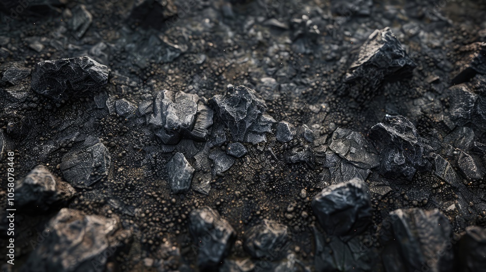 Close-up of dark soil and gravel surface with a mixture of fine soil and coarse stones. Close-up of dark soil and gravel surface with a mixture of fine soil and coarse stones.