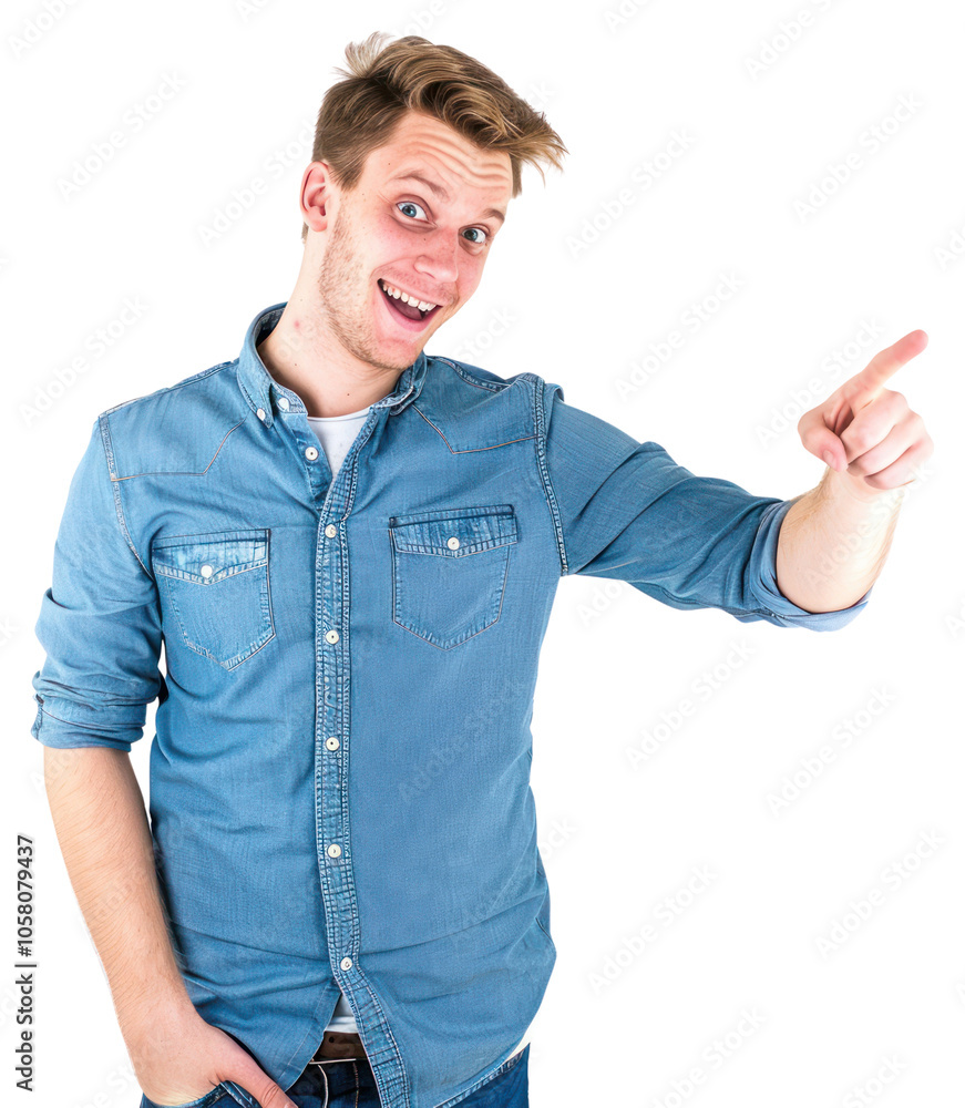 PNG Man in a blue shirt background pointing smiling. PNG Man in a blue shirt background pointing smiling.